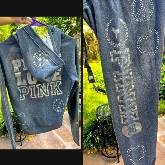 Y2K ▶️ PINK VS ◀️ BLING FULL ZIP HOODIE AND PANTS OUTFIT SET - Picture 1 of 16